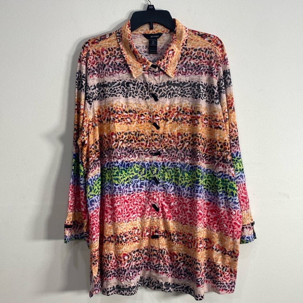 Ali Miles 2X Top Crinkle Art to‎ Wear Animal Print